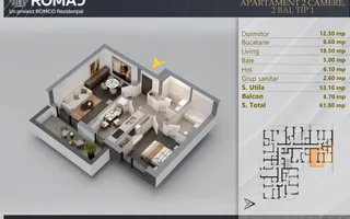 Apartament 2 camere Proiect Premium Panouri Fotovoltaice - Schiță 12