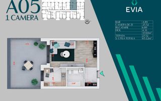 Garsoniera Premium cu Terasa 12 min Metrou Nicolae Teclu - Schiță 1