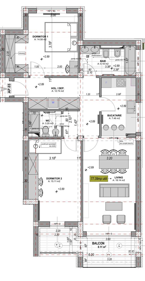 Apartament cu 3 camere, mobilat complet, terasă 9.11 - întabulat - Poză 10