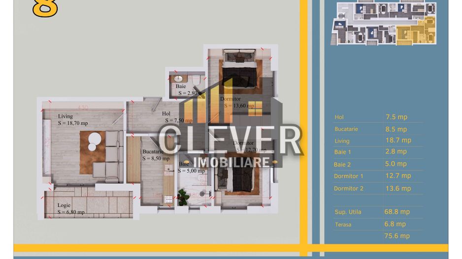 3 camere Pallady | Comision 0% | Metrou Nicolae Teclu - Schiță 12