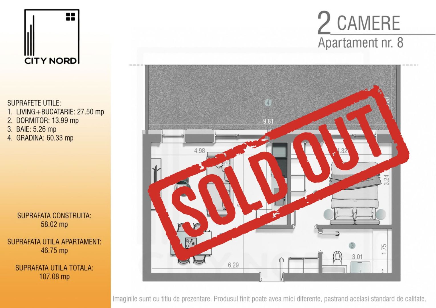 Apartament 2 Camere 47mpu cu 59mp Grădină – CITY NORD Ștefan cel Mare - Poză 1