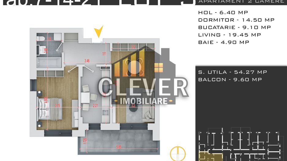 2 Camere | 63,87 mp Total | Balcon 9,6 mp | Comision 0% - Schiță 9