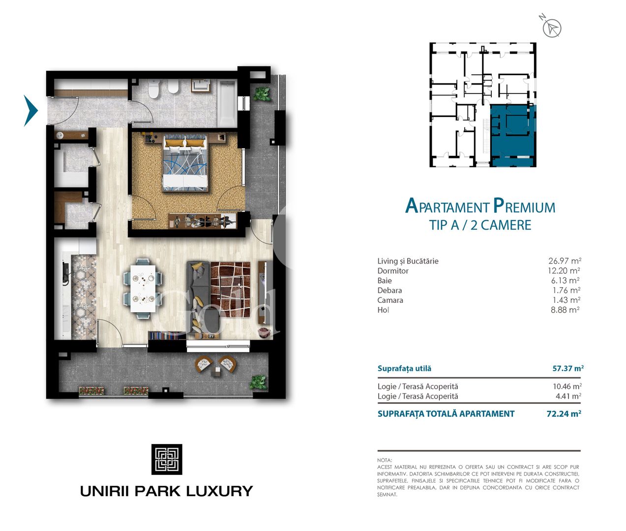 Apartament cu 2 camere, 57 mp utili, bloc nou, cartier Unirii - Schiță 11
