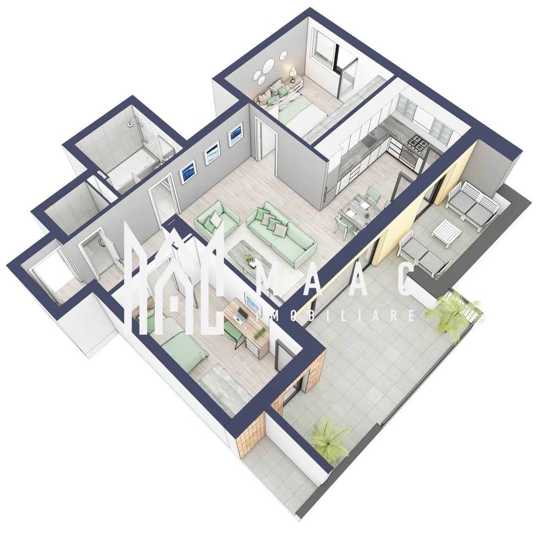 Apartament 3 camere | Balcon 22.2 mp | Etaj 3 | Turnisor - Poză 2