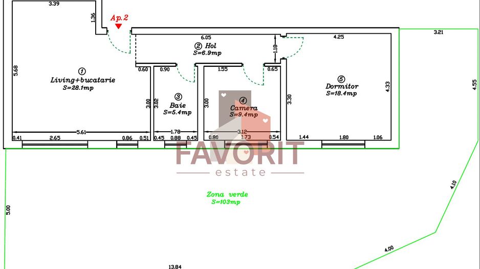 Bloc Nou. Gradina proprie de 103 mp si 2 locuri de parcare inscrise in CF. - Schiță 17
