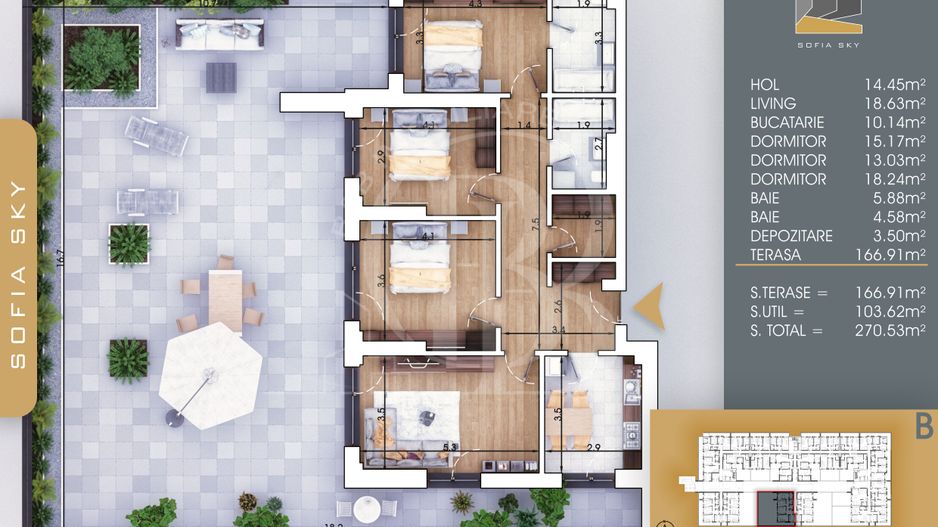 Titan-Pallady 4 camere cu terasa generoasa Bloc Finalizat - Schiță 1