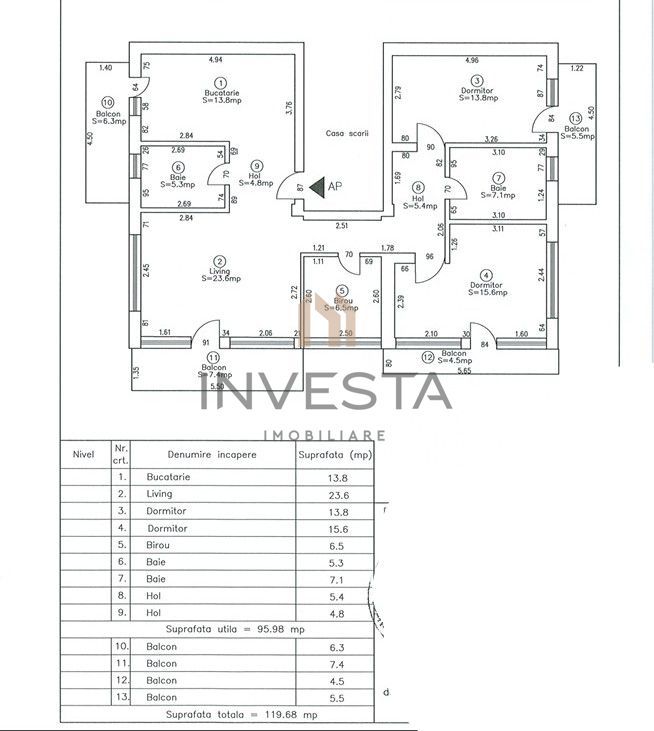 Apartament 4 camere cu 4 balcoane si 2 parcari zona Dorobantilor! - Schiță 10