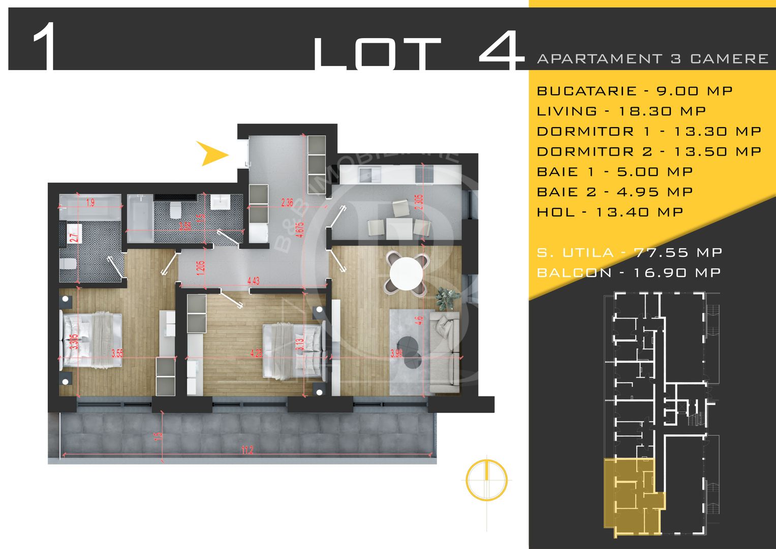 3 camere decomandat Titan Pallady  Metrou Nicolae Teclu - Schiță 12