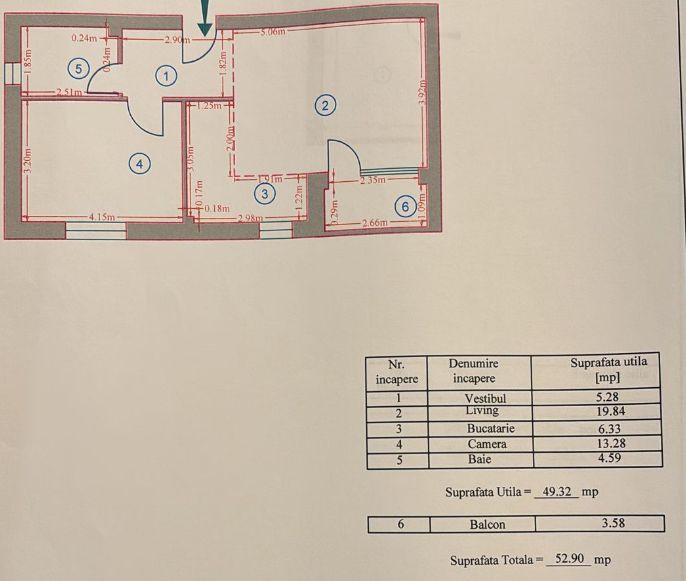 Apartament 2 camere Otopeni | mobilat, utilat, parcare | bloc cu lift - Schiță 7