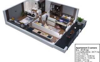 Apartament 3 camere la alb, bloc nou cu parcare și terasă – Str. Ogorului - Poză 2