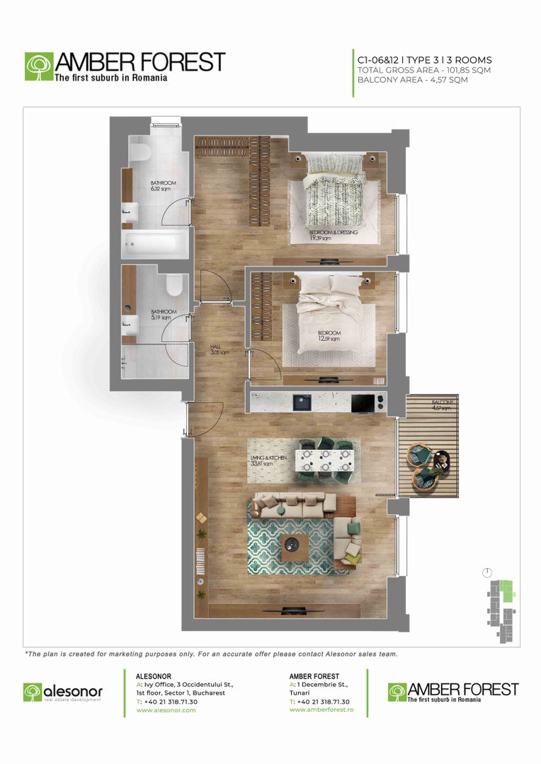 Apartament de 3 camere in Amber Forest - Poză 18