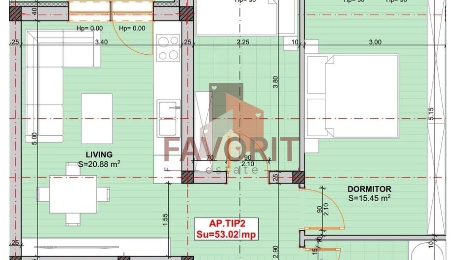 Disponibil imediat. 2 camere modificat in 2 dormitoare si zona de zi - Schiță 15