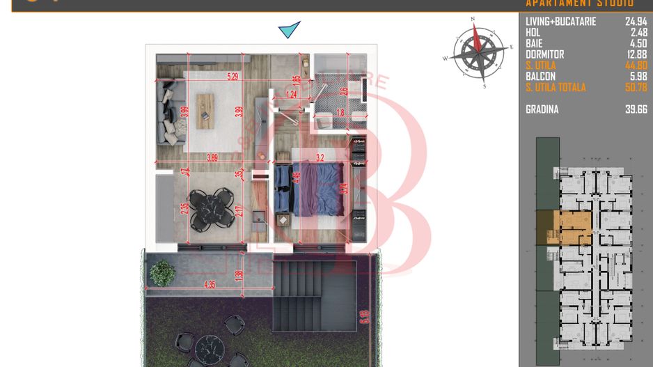 2 camere cu Gradina-Finalizat-Parcare Bonus-Th. Pallady - Schiță 14