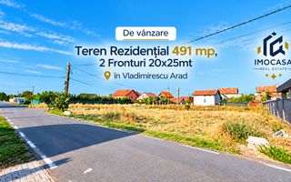 De vânzare Teren Rezidential 491 mp, 2 Fronturi. în Vladimirescu Arad, - Poză 1