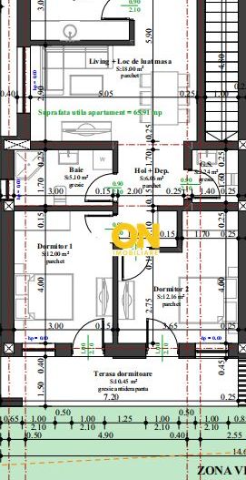 Apartament cu 3 camere, 2 bai, curte proprie, parcare si boxa 40 mp - Schiță 12
