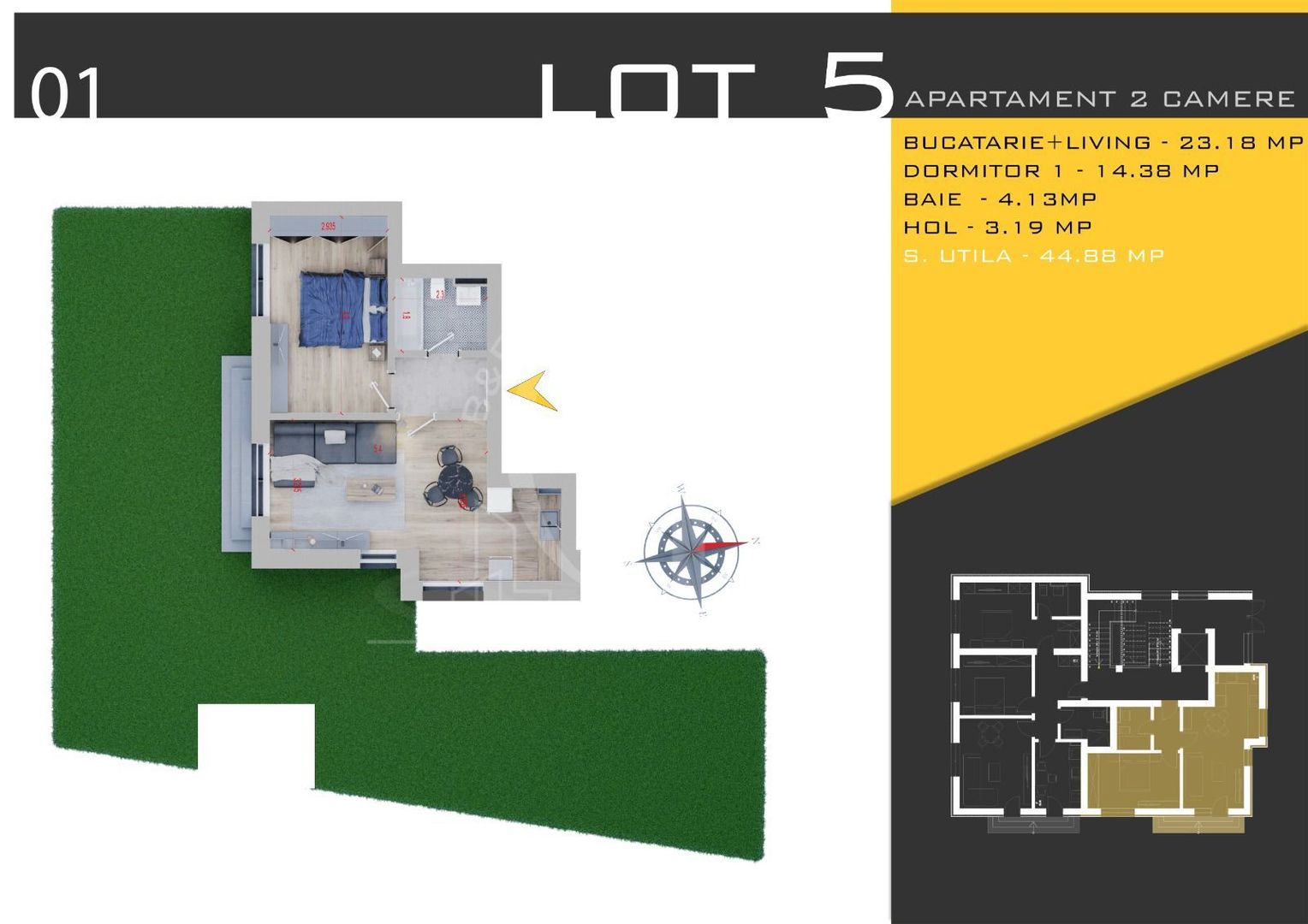 Apartament 2 camere cu Gradina Theodor Pallady-Finalizat - Schiță 14