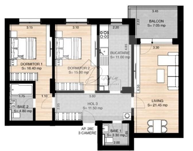 3 camere Pipera Rond OMV I 91 mp I Pret 236500 TVA Inclus - Poză 2