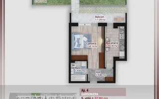 Garsoniera decomandata cu GRADINA PROPRIE 37mp, zona Pallady - Schiță 14