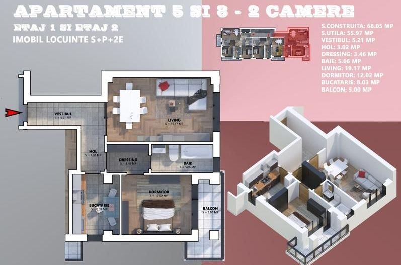 Apartament 2 camere, bloc nou, 1 Mai - Poză 2