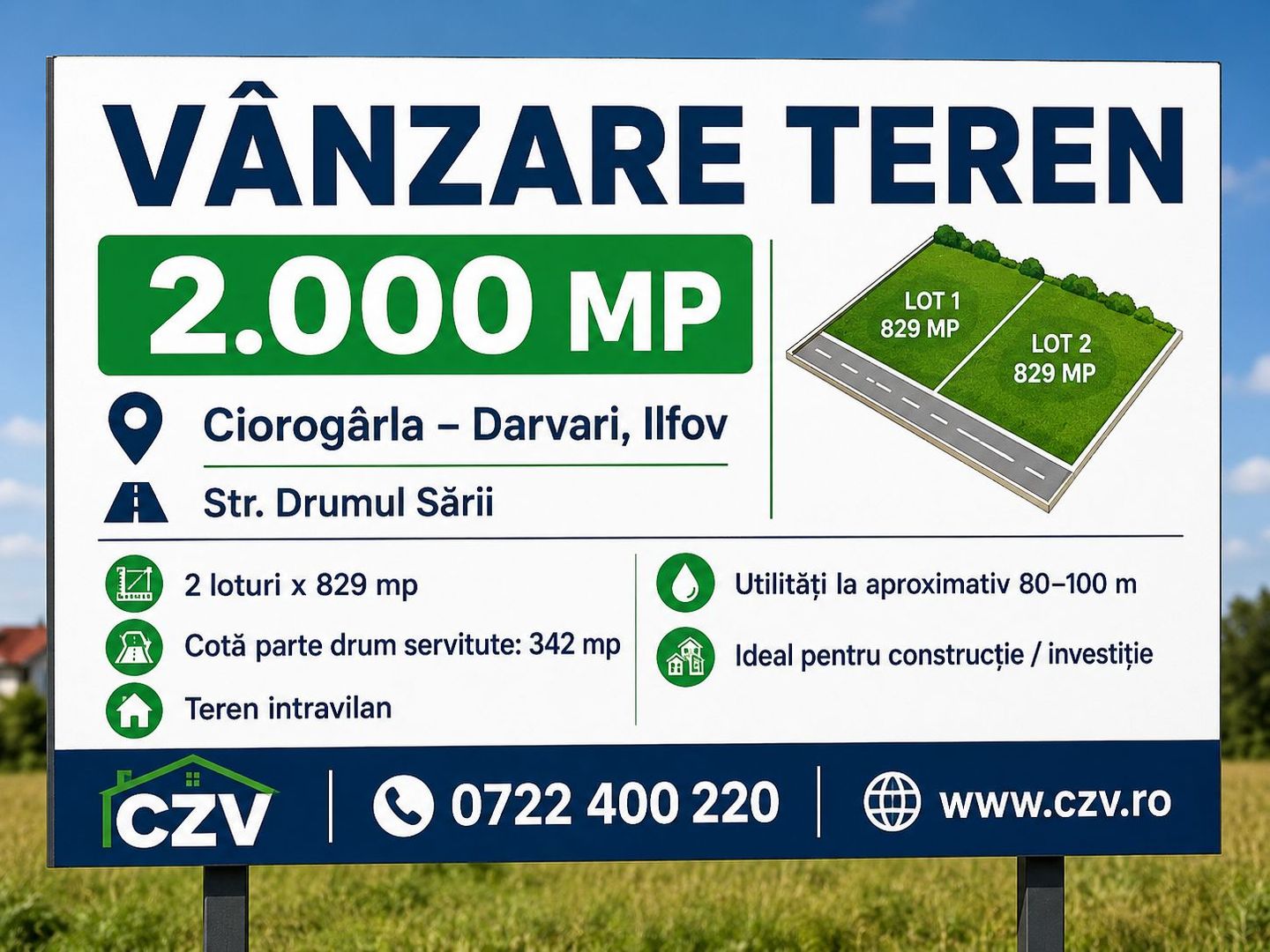 Teren intravilan 2.000 mp, două loturi construibile – Darvari, Ciorogârla - Poză 1