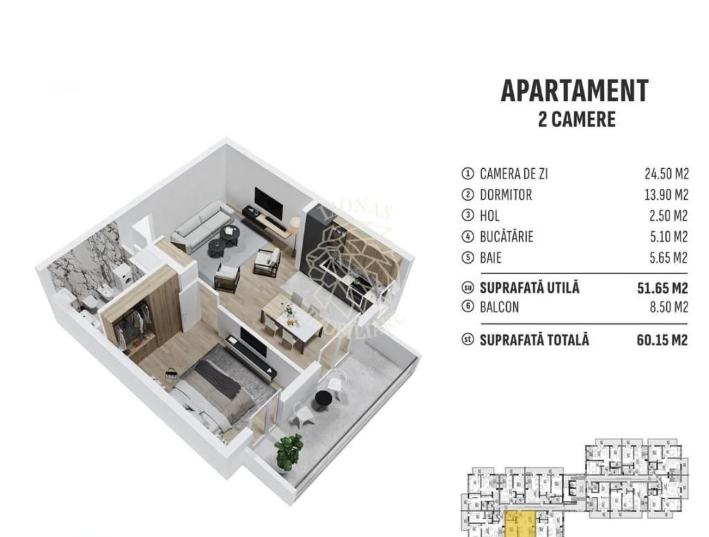 Apartament Nou 2 camere-balcon 8,5 mp-etaj 1-Zona Centura - Poză 1