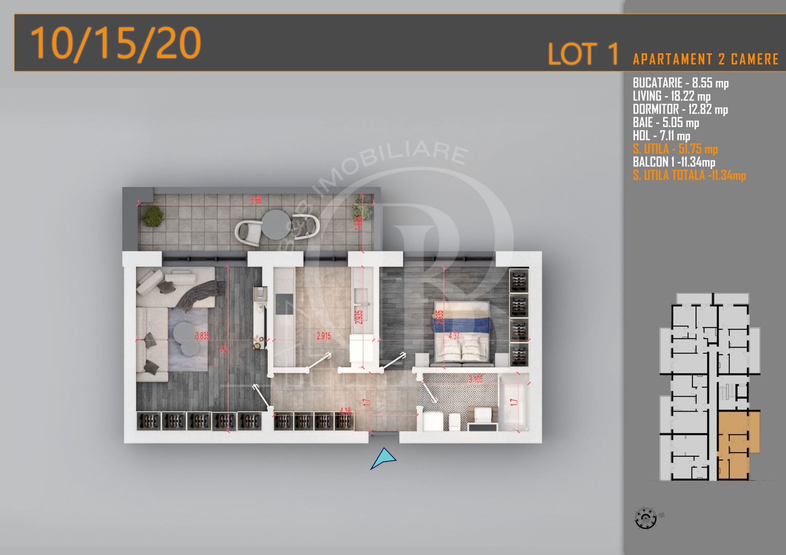 Apartament decomandat 2 camere -Titan Pallady Metrou Teclu - Schiță 1
