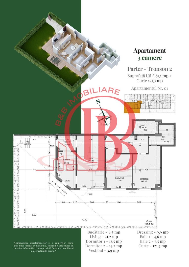 Apartament 3 camere | Gradina Proprie | Pallady Metrou Teclu - Schiță 1