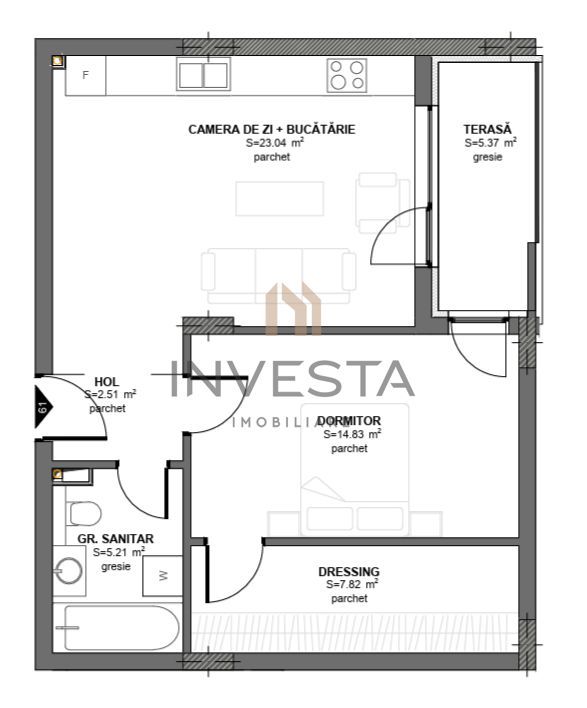 Apartament 2 camere cu balcon, etaj intermediar, bloc nou, Floresti - Schiță 6