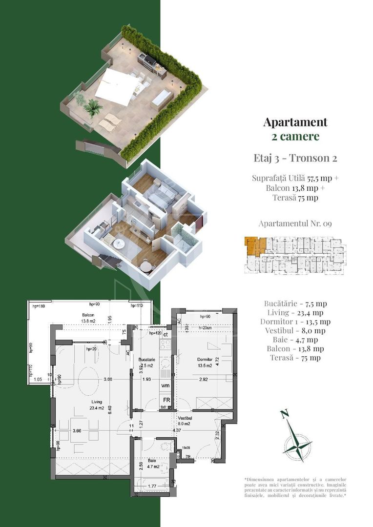 Apartament 2 camere cu Rooftop Privat Theodor Pallady - Schiță 3