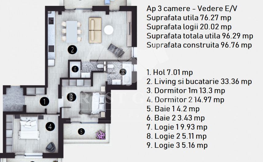 Apartament 3 camere Doamna Ghica | 97mp | Imobil 2025 - Poză 8