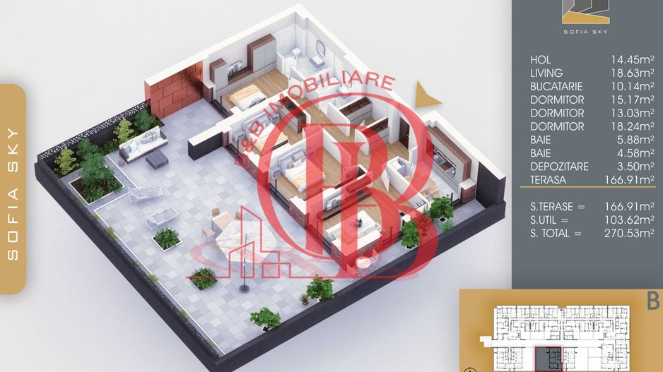 Titan-Pallady 4 camere cu terasa generoasa Bloc Finalizat - Schiță 2