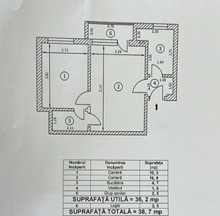 2 camere Chopin-Floreasca etaj 2 din 3 | balcon | vedere gradina - Schiță 4