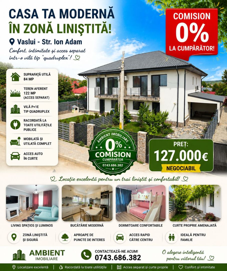 CASA P+1E mobilată și utilată, curte proprie 122 mp, zona Moara Grecilor; - Poză 1