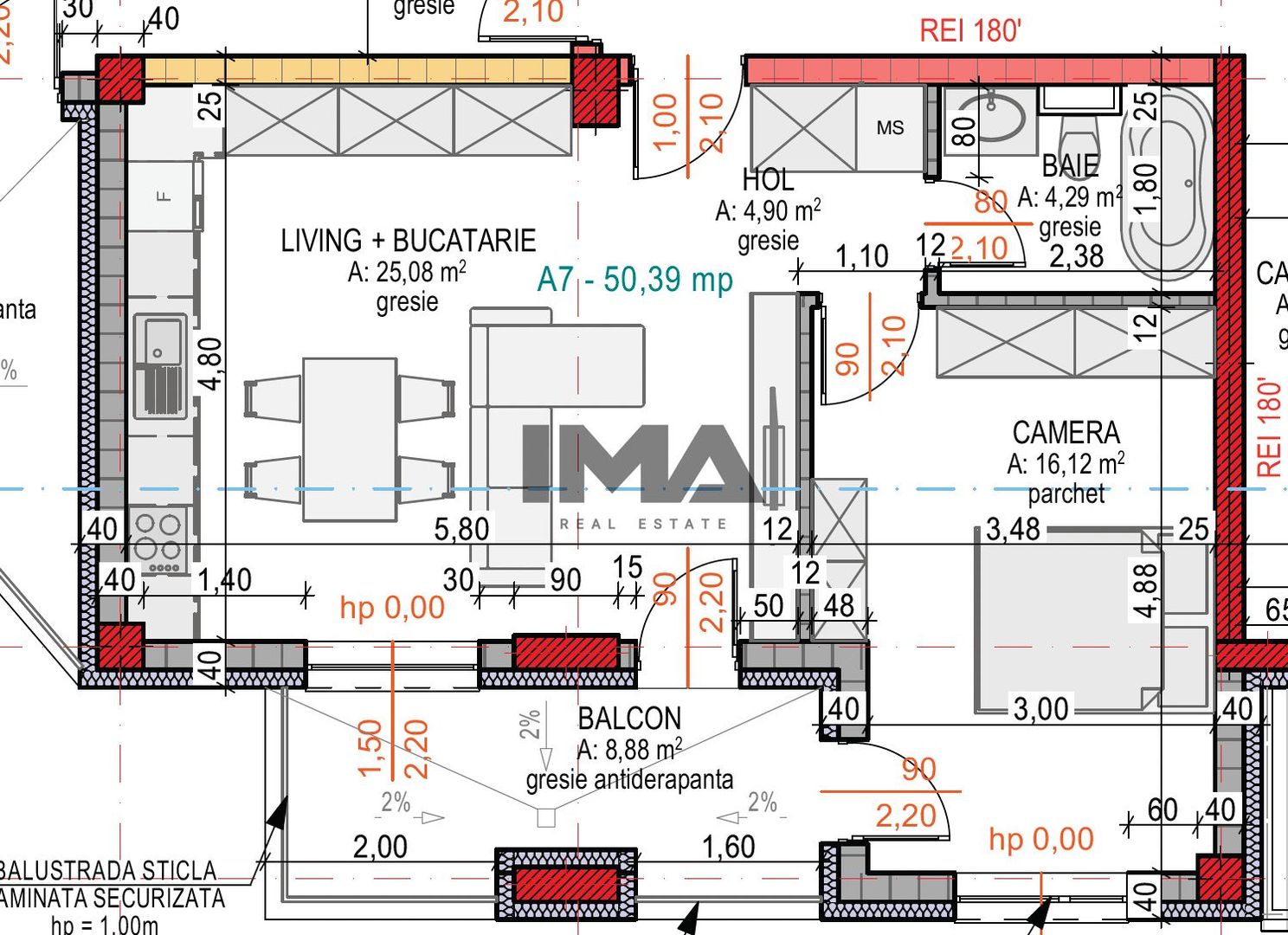 Apartament 2 camere | 50,39 mp + balcon 8,88 mp | Terra Gardens - Schiță 1