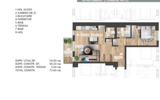 Inchiriere apartament 2 camere Belvedere Residences | Pipera-Aviatiei - Schiță 8