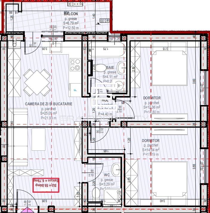 Apartament 3 camere 59.84 mp utili  | Șelimbăr – Zona Unirii - Schiță 7