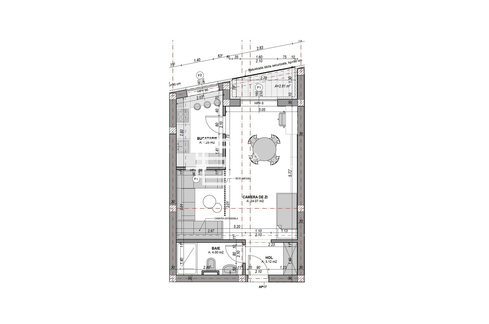 Garsonieră cu balcon și bucătărie separată | DaVinci Homes | Comision 0% - Schiță 9