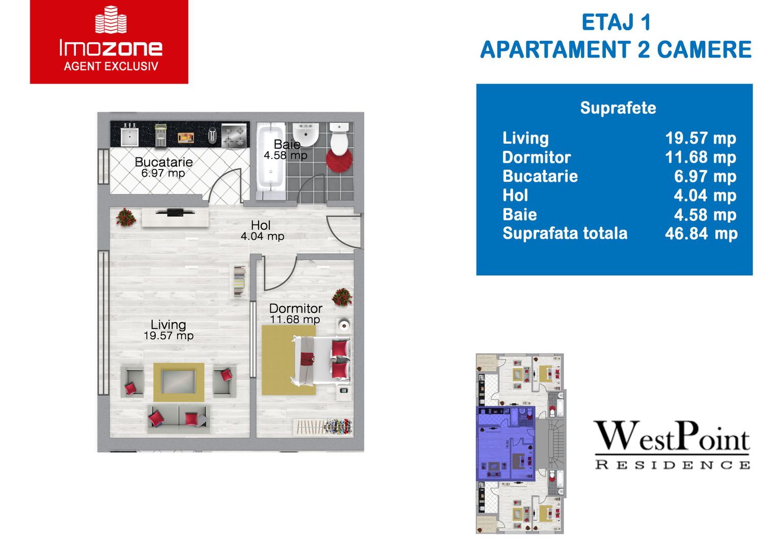 Apartament 2 Camere, 47 mp. centrala proprie, Militari - Pacii, Bloc Nou - Poză 15