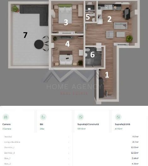 Apartament 3 camere, terasă 31 mp Otopeni central | parcare, comision 0 - Schiță 13
