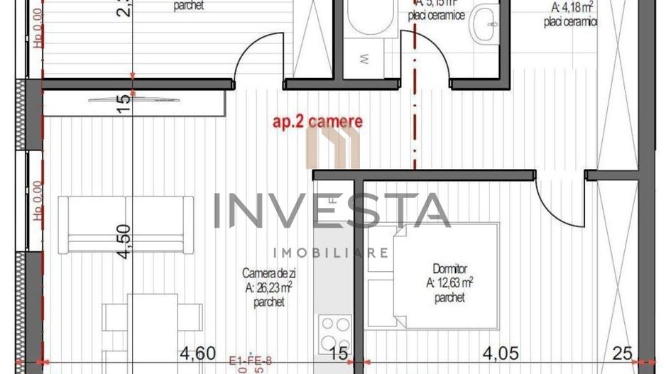 Apartament 2 camere | 58mp | Zona Europa | Proiect exclusivist - Schiță 2