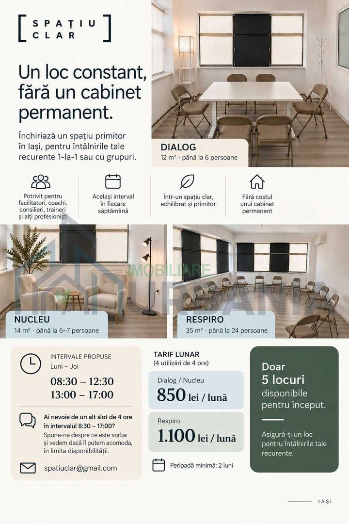 Spațiu / cabinet de închiriat recurent 4h/săptămână – Iași - Poză 1