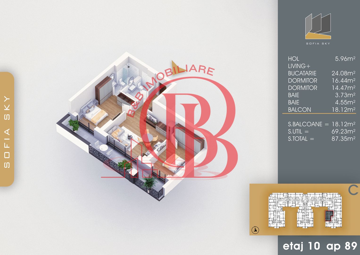 Apartament 3 camere cu 2 bai Finalizat 7 min Metrou Teclu - Schiță 3