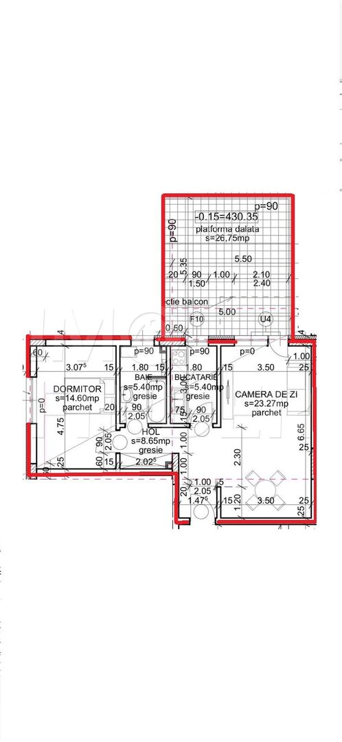 Apartament 2 camere decomandate, cu terasă de 26 mp | Andrei Mureșanu Sud - Schiță 14