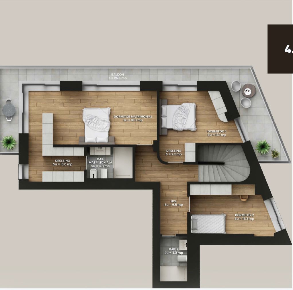 Penthouse pe doua niveluri, 5 camere, cu terase panoramice! Finisat - Poză 6