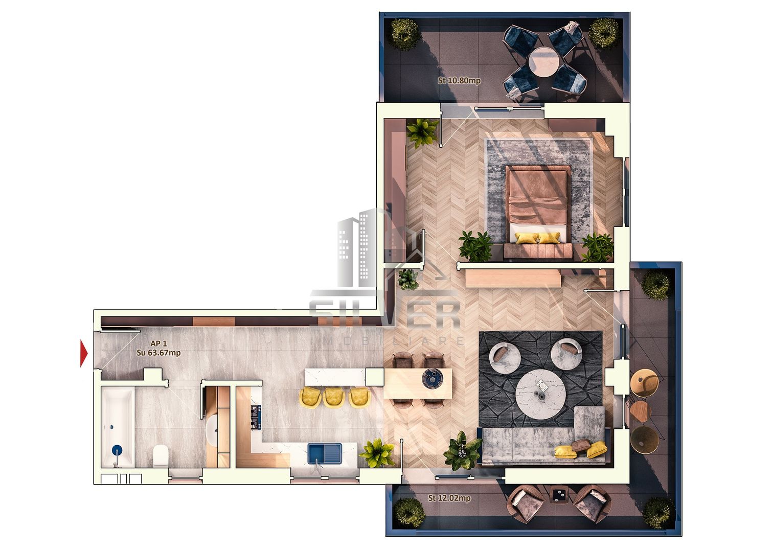 Apartament cu 2 camere+terasa de 12mp, zona Piata Marasti! - Poză 5