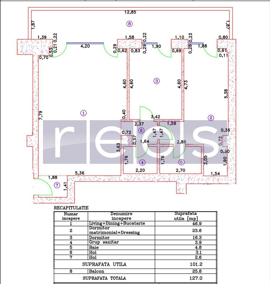 VANZARE APARTAMENT 101MP | 3 CAMERE | MOBILAT-UTILAT LUX | TERASA 26MP - Schiță 37
