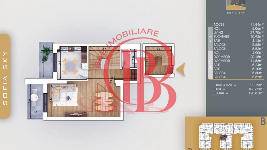 3 camere cu Scara Interioara Mutare Rapida 7min Metrou - Schiță 2