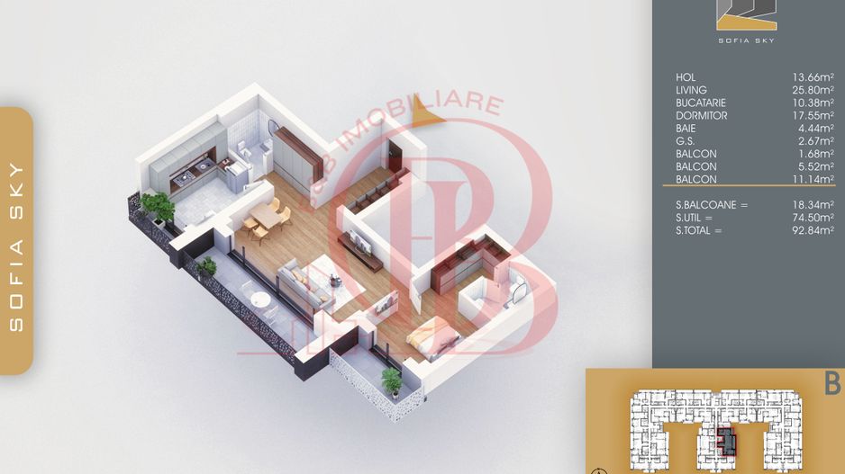 Apartament 2 camere cu 2 bai Bloc Finalizat Theodor Pallady - Schiță 3