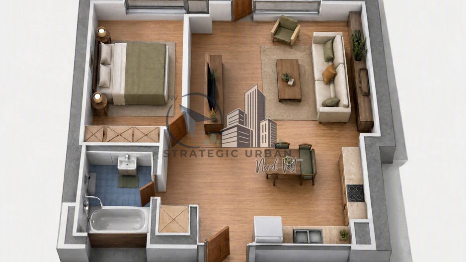 Apartament 2 camere, semifinisat, zona Vivo – proiect nou, etaj 1 - Poză 7