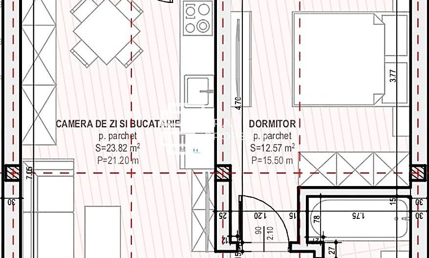 Apartament 2 camere  44 mp-etaj 1 -Șelimbăr, zona Unirii - Schiță 5